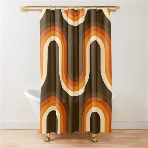 70s Pattern Orange And Brown Waves Shower Curtain By Pattern Queen In