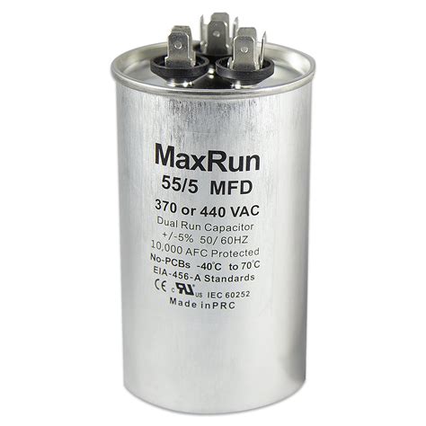 Snapklik MAXRUN 55 5 MFD Uf 370 Or 440 Volt VAC Round Dual Run