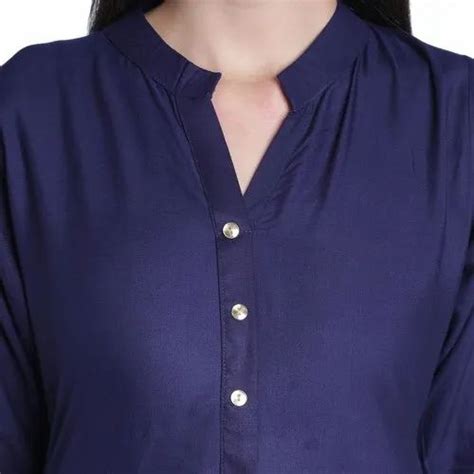 42 Inch Navy Blue Fabclub Womens Rayon Solid Plain Straight Kurti At