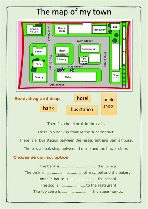 The map of my town worksheet | English worksheets for kids, English as ...