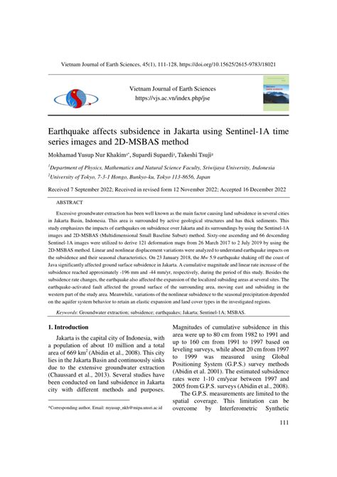 Pdf Earthquake Affects Subsidence In Jakarta Using Sentinel A Time