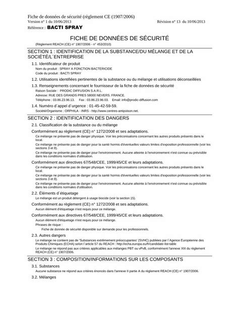 PDF FICHE DE DONNÉES DE SÉCURITÉ FDS BACTI SPRA Les emballages