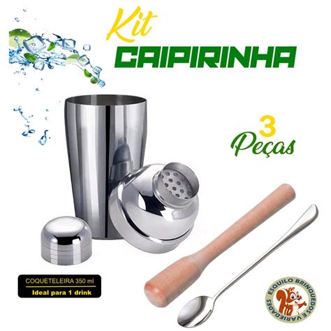 Conjunto Kit Caipirinha Coqueteleira Socador De Madeira Colher