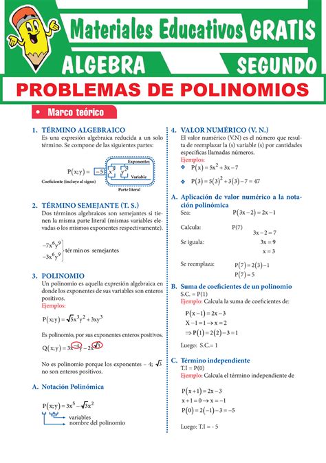 Polinomios Marco Te Rico T Rmino Algebraico Es Una Expresi N