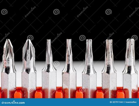 Screwdriver Heads Closeup Isolated On Black And White Stock Photo