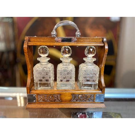 Antique English Oak Tantalus Original Hand Cut Crystal Decanters Circa 1900 Chairish