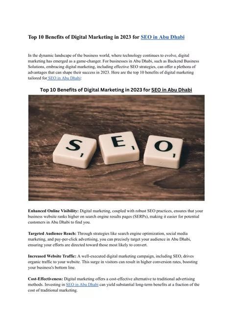 Ppt Top 10 Benefits Of Digital Marketing In 2023 For Seo In Abu Dhabi