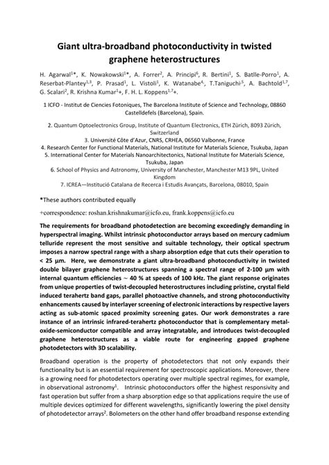 (PDF) Giant ultra-broadband photoconductivity in twisted graphene heterostructures