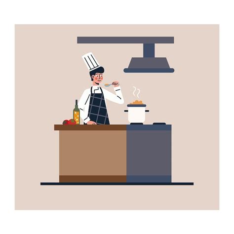 Personaje De Dibujos Animados De Chef Masculino Profesional En Cocina