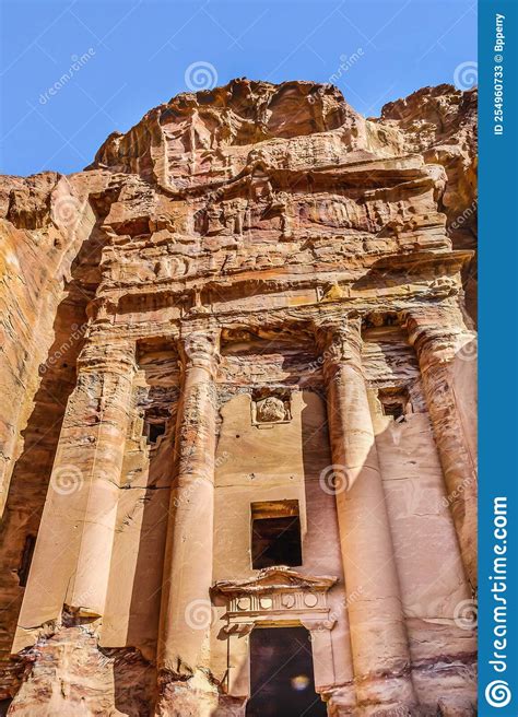 Yellow Royal Tomb Morning Street Of Facades Petra Jordan Stock Image