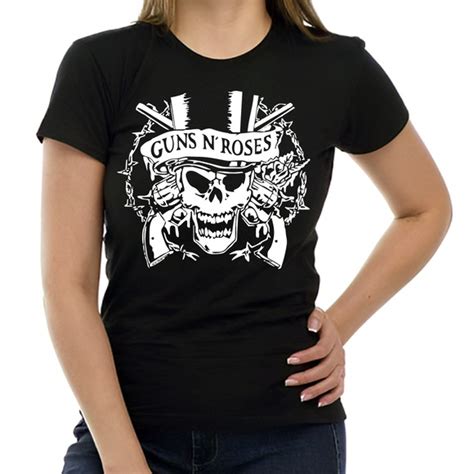 Camiseta Feminina Baby Look Banda Guns N Roses Rock Caveira