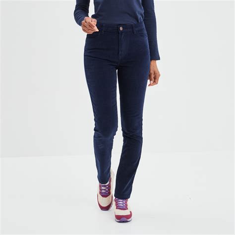 Pantalon Slim Velours Coton Creeks Bleu Marine Femme La Halle