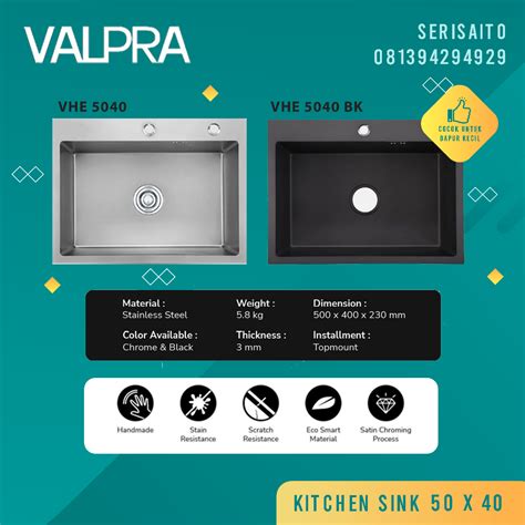 Jual Kitchen Sink Valpra Stainless 50x40 Black Chrome Bak Cuci Piring