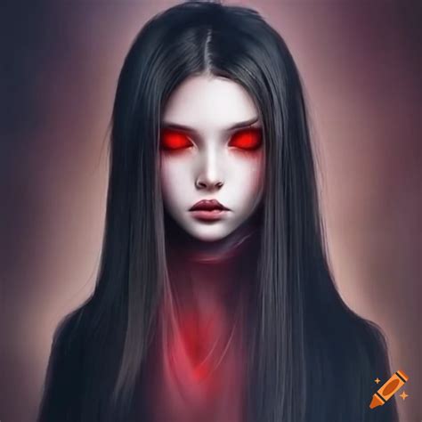 Portrait Of A Beautiful Girl With Red Eyes