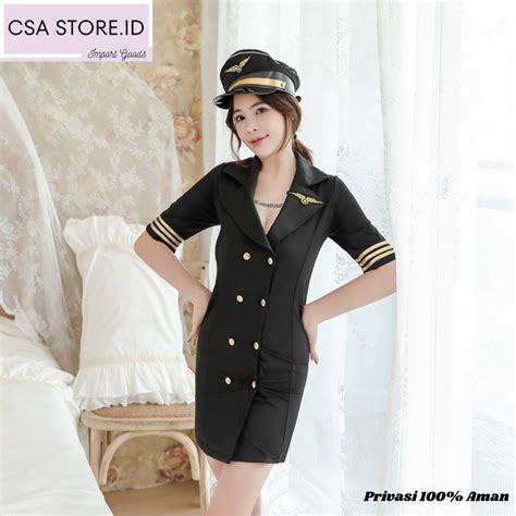 Jual Cosplay Lingerie Sexy Stewardess Kostum Pramugari Seksi Premium