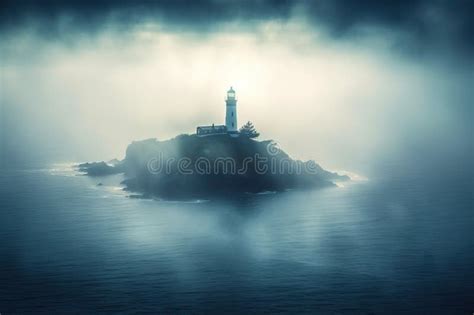 A Lighthouse On An Island In The Middle Of The Ocean Stock Illustration