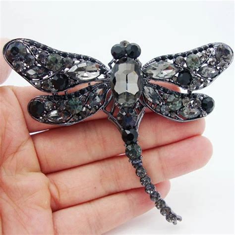 Black Dragonfly Brooch Fashion Black Rhinestone Crystal Wing Dragonfly