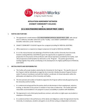 Fillable Online AFFILIATION AGREEMENT BETWEEN Fax Email Print