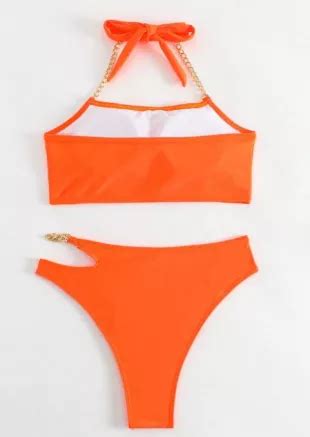 Shein Chain Linked Cut Out Halter Bikini Swimsuit