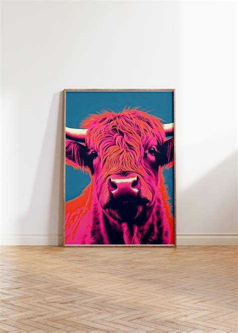 Highland Cow Pop Art Digital Print Colorful Highland Cow Wall Art