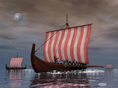 Drakkars Or Viking Ships 3D Render Digital Art By Elenarts Elena