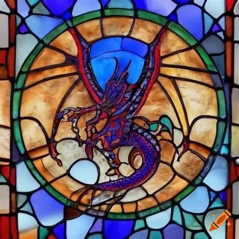 Stained Glass Window With A Dragon Design On Craiyon