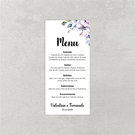 Menu Cardápio Floral Arte Digital Elo7 Produtos Especiais