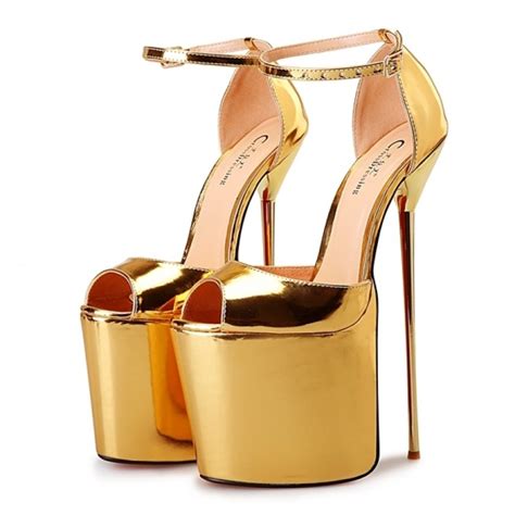 Gold Leather Platforms Peeptoe Gold Metal Sexy Stiletto Mens High Heels