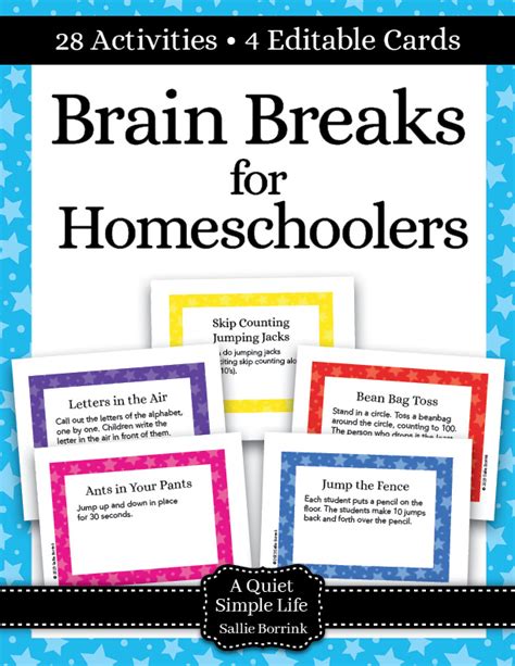 Brain Breaks for Homeschoolers – Includes Editable Cards | Sallie Borrink