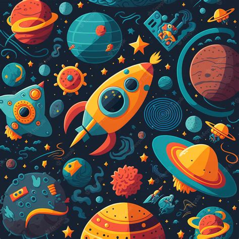 Una Ilustración De Dibujos Animados De Una Nave Espacial Y Planetas Foto Premium