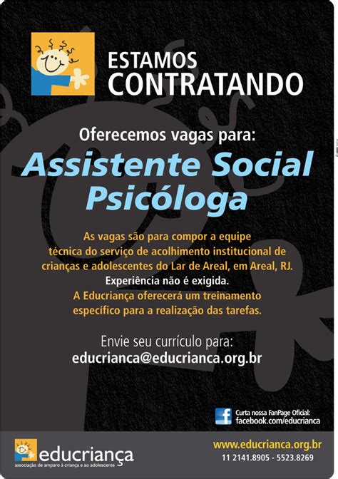 Vagas Para Serviço Social - SERVIÇO SOCIAL: Vaga para Assistente Social- Areal/RJ