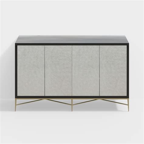 59" Modern Sideboard Buffet White Natural Shell Surface with Doors ...