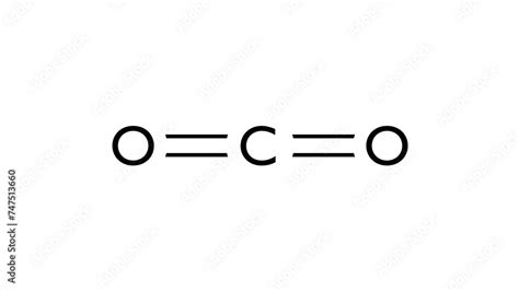 carbon dioxide molecule, structural chemical formula, ball-and-stick ...