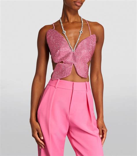 Area Nyc Pink Virgin Wool Crystal Embellished Top Harrods Uk