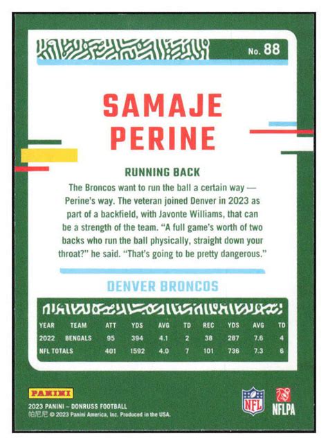 SAMAJE PERINE 2023 Donruss 88 NFL Broncos ID 86543 EBay