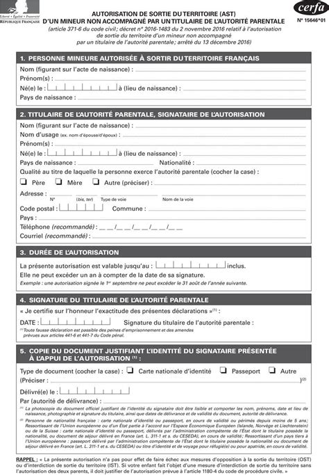 Autorisation De Sortie De Territoire Imprim De Sortie De