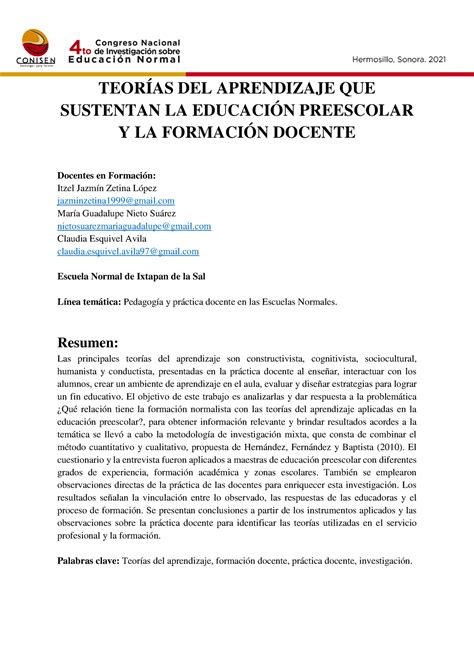 Teorias del aprendizaje que sustentan la formacion docente TEORÍAS