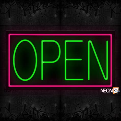 Open Green With Pink Border Neon Sign | NeonSign.com