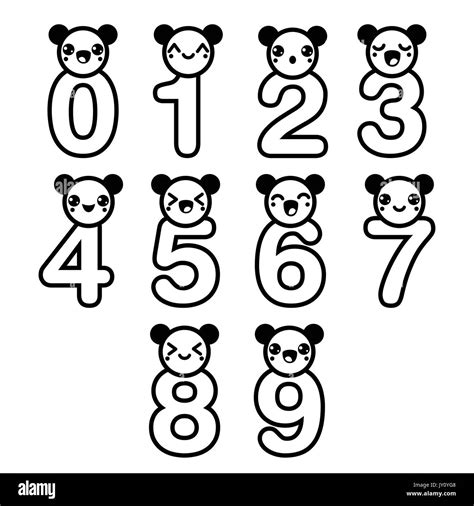 Cute bear Kawaii numbers set - vector Black icons set - numbers ...