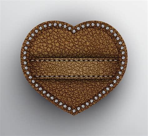 Premium Vector Brown Leather Heart With Stripe And Silver Sequins