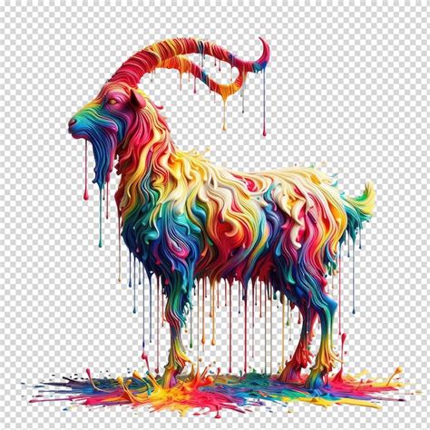 Premium Psd A Colorful Goat With A Large Horn On Its Head