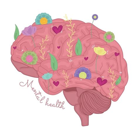 Premium Vector Isolated Brain With Leaves And Flowers Mental Health