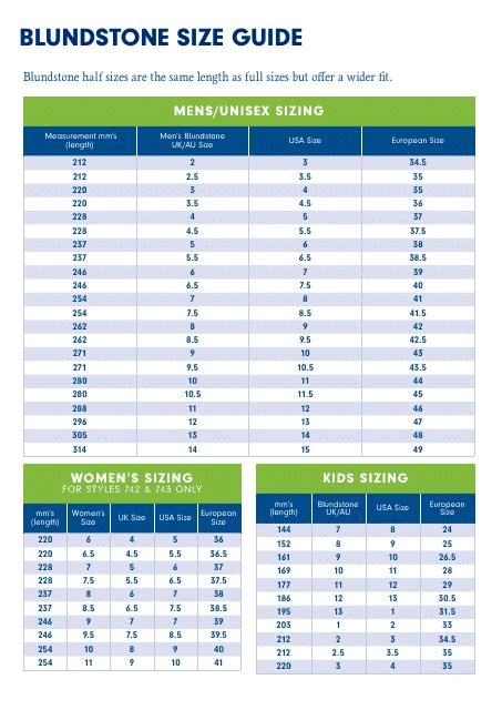 Shoe Size Chart - Blundstone Download Printable PDF | Templateroller