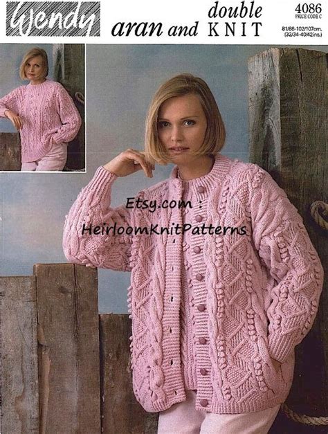 Women S Aran Cardigan And DK Sweater Knitting Pattern PDF Etsy Knit