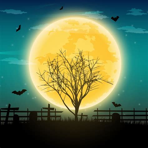 Halloween Night Background With Naked Trees Bat Haunted House A Stock