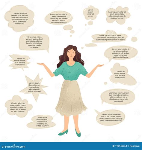 Woman Around Thoughts Bubbles Thinking Of Choice Vector Illustration