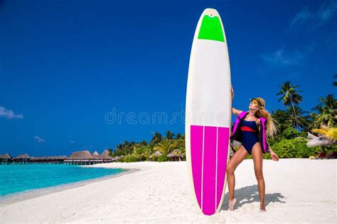 Beautiful Tanned Woman Bikini Model At Maldives Sand Beach Glamour