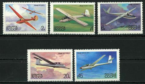 Russia Noyta Cccp Glider Aircraft Serie Set Of 5 Stamps Mnh Europe