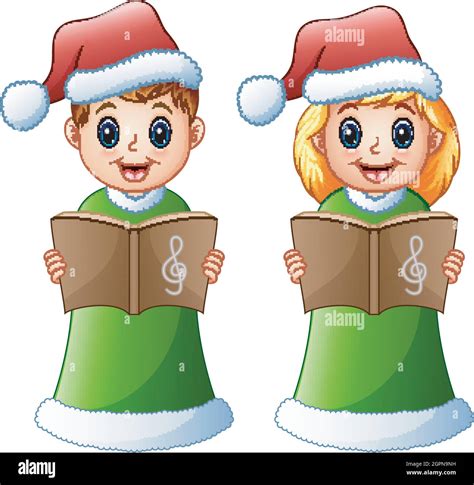 Happy Kids In Santa Costume Singing Christmas Carols Stock Vector Image