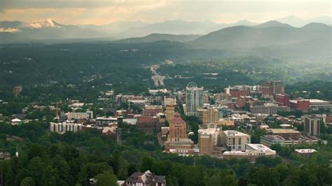 Asheville City In North Carolina At Sunset Downtown Architecture With